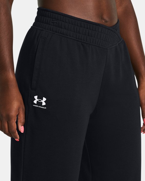 Women's UA Rival Terry Wide Leg Crop Pants, Black, pdpMainDesktop image number 3
